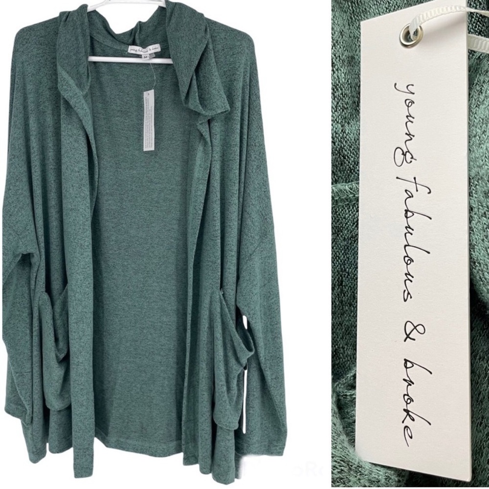 YOUNG FABULOUS & BROKE NWT SPACE DYE GREEN OPEN FRONT SOFT CARDIGAN SMALL/MEDIUM